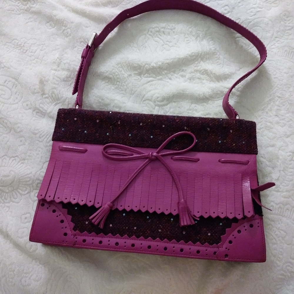 Authentic Moschino Leather/ Wool Tweed Shoulder